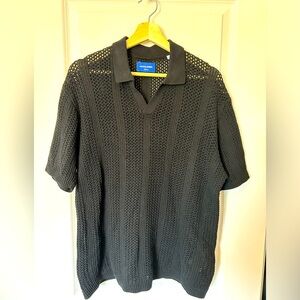 Jack & Jones Black Split Neck Knit Polo